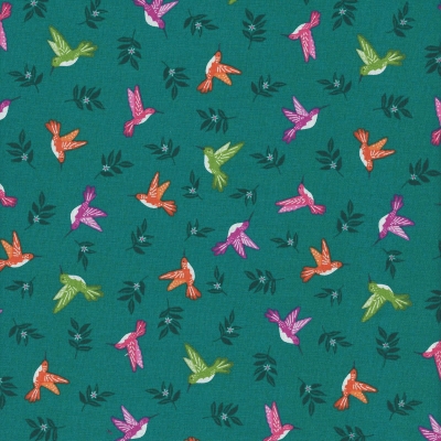 фото ткань scattered hummingbirds teal