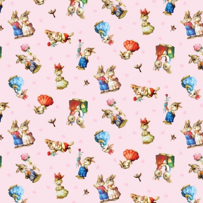 Ткань для пэчворка   I Love You   Tossed Bunnies Pink 
