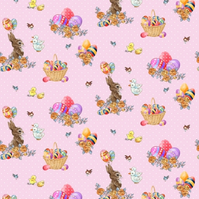 фото ткань для пэчворка   bunny tails   pink bunny and basket