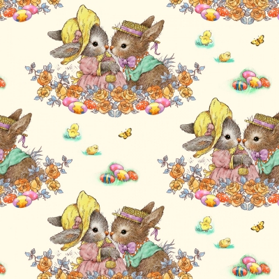 фото ткань для пэчворка   bunny tails   cream bunnies