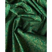 фото ткань новогодняя золотой вензель на зелёном фоне 