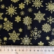Ткань новогодняя Золотые снежинки на чёрном фоне 