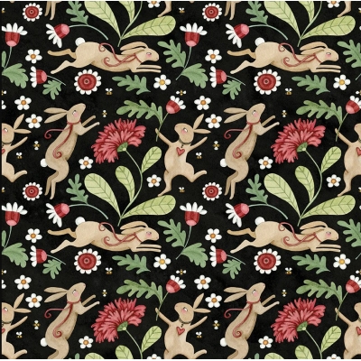 Тканина Hop Hop Hooray - Bunnies in the Garden Black by Teresa Kogut