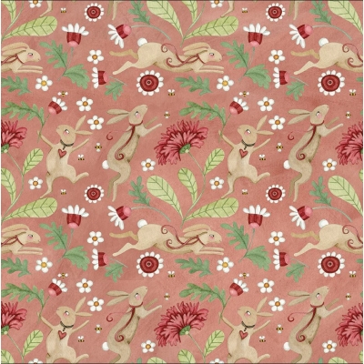 Тканина Hop Hop Hooray - Bunnies in the Garden Coral by Teresa Kogut