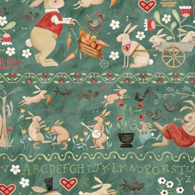 Тканина Hop Hop Hooray - Bunny Border Strip Teal by Teresa Kogut