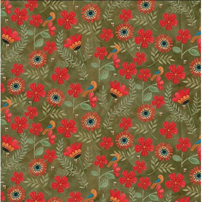 фото тканина riley blake stitchy birds - flowers green