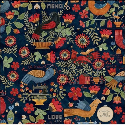 фото тканина riley blake stitchy birds - main midnight