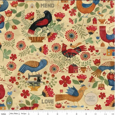 Тканина Riley Blake Stitchy Birds - Main Parchment