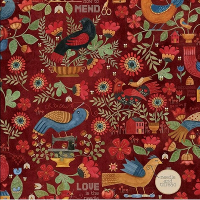 фото тканина riley blake stitchy birds - main red