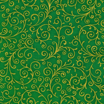 фото тканина holiday flourish 15 swirls green w/metallic
