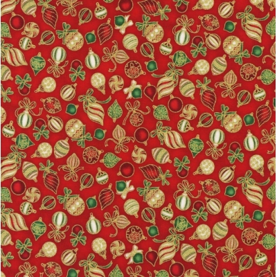 Тканина Ornaments Red Holiday Christmas w/Metallic Christmas