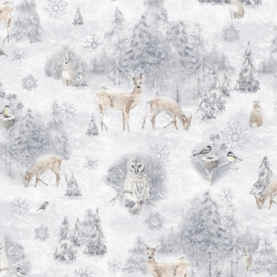 фото тканина snowy winter animals scenic grey